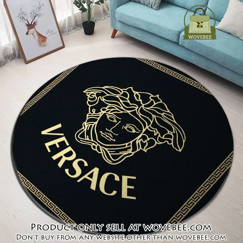 Versace yellow medusa black luxury brand fashion round rug carpet home decor wvb5922596